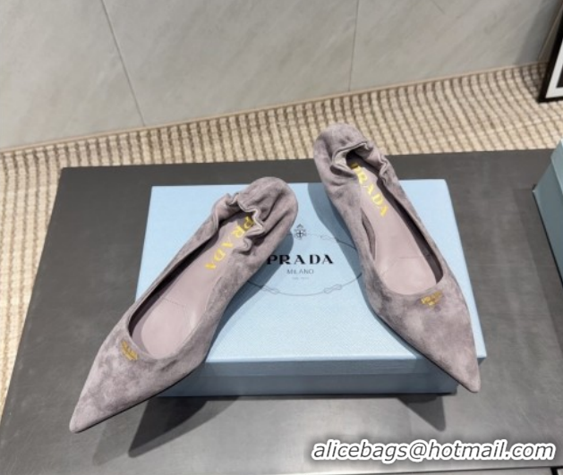 Sumptuous Prada Suede Elastic Heel Pumps 5.5cm Grey 1I188O 1205040 2026