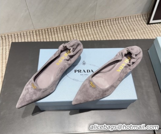 Sumptuous Prada Suede Elastic Heel Pumps 5.5cm Grey 1I188O 1205040 2026