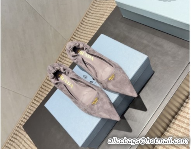 Sumptuous Prada Suede Elastic Heel Pumps 5.5cm Grey 1I188O 1205040 2026
