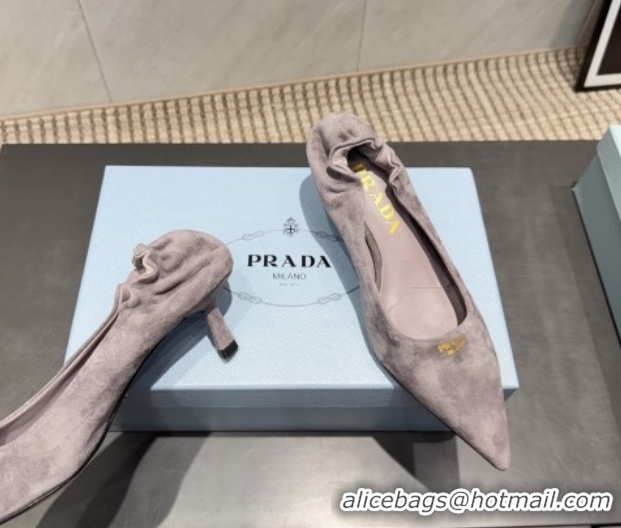 Sumptuous Prada Suede Elastic Heel Pumps 5.5cm Grey 1I188O 1205040 2026