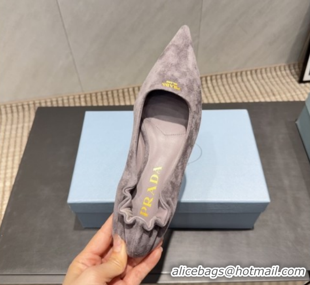 Sumptuous Prada Suede Elastic Heel Pumps 5.5cm Grey 1I188O 1205040 2026