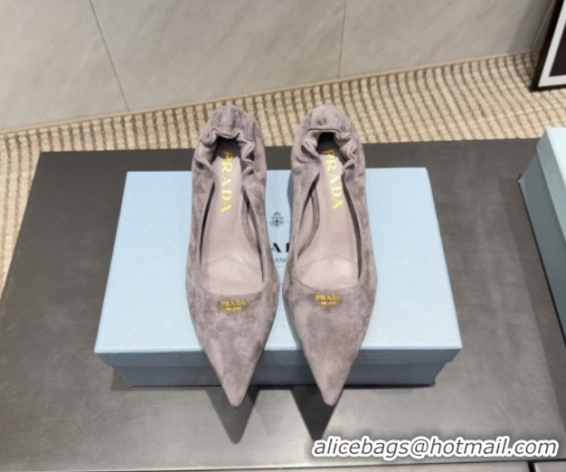 Sumptuous Prada Suede Elastic Heel Pumps 5.5cm Grey 1I188O 1205040 2026