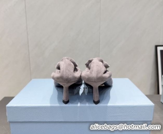 Sumptuous Prada Suede Elastic Heel Pumps 5.5cm Grey 1I188O 1205040 2026