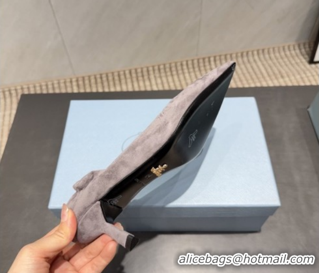 Sumptuous Prada Suede Elastic Heel Pumps 5.5cm Grey 1I188O 1205040 2026