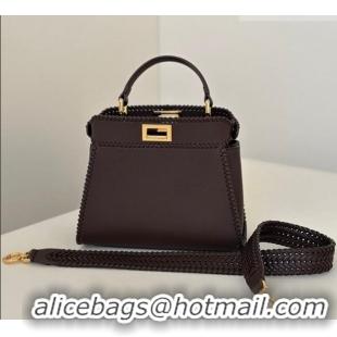 Best Price Fendi Peekaboo Mini Bag with Thread in Leather 8697 Dark Brown 2026
