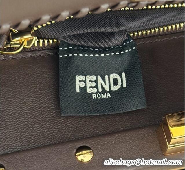 Best Price Fendi Peekaboo Mini Bag with Thread in Leather 8697 Dark Brown 2026
