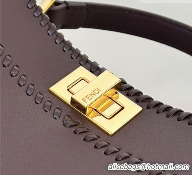 Best Price Fendi Peekaboo Mini Bag with Thread in Leather 8697 Dark Brown 2026