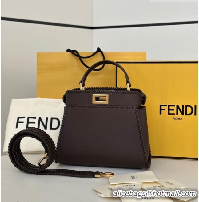 Best Price Fendi Peekaboo Mini Bag with Thread in Leather 8697 Dark Brown 2026
