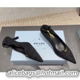 Buy Luxury Prada Suede Elastic Heel Pumps 5.5cm Black 1I188O 1205043 2026