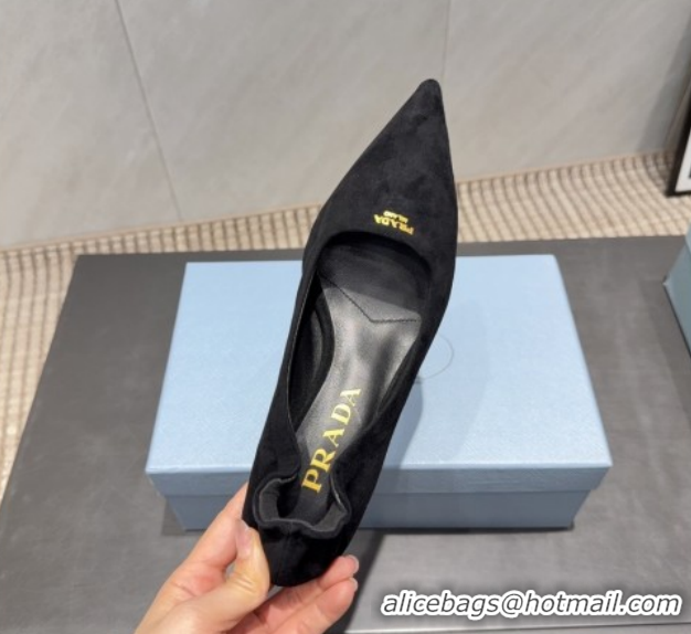 Buy Luxury Prada Suede Elastic Heel Pumps 5.5cm Black 1I188O 1205043 2026