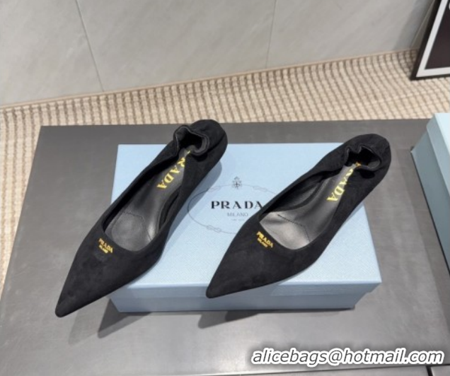 Buy Luxury Prada Suede Elastic Heel Pumps 5.5cm Black 1I188O 1205043 2026