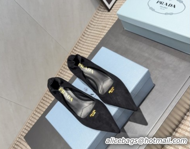 Buy Luxury Prada Suede Elastic Heel Pumps 5.5cm Black 1I188O 1205043 2026