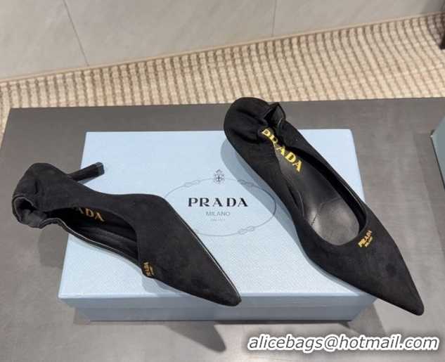 Buy Luxury Prada Suede Elastic Heel Pumps 5.5cm Black 1I188O 1205043 2026