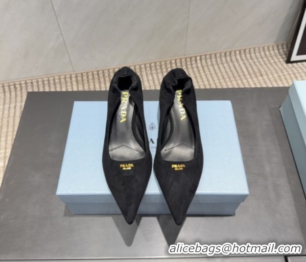 Buy Luxury Prada Suede Elastic Heel Pumps 5.5cm Black 1I188O 1205043 2026