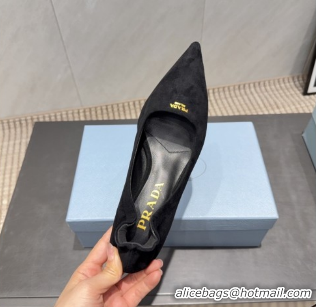 Buy Luxury Prada Suede Elastic Heel Pumps 5.5cm Black 1I188O 1205043 2026
