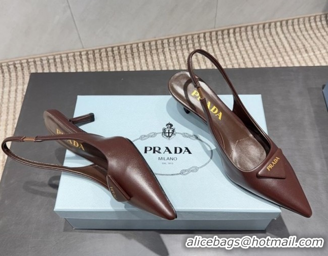 Grade Quality Prada Leather Slingbacks Pump 5.5cm Dark Brown 1I901M 1205045 2026