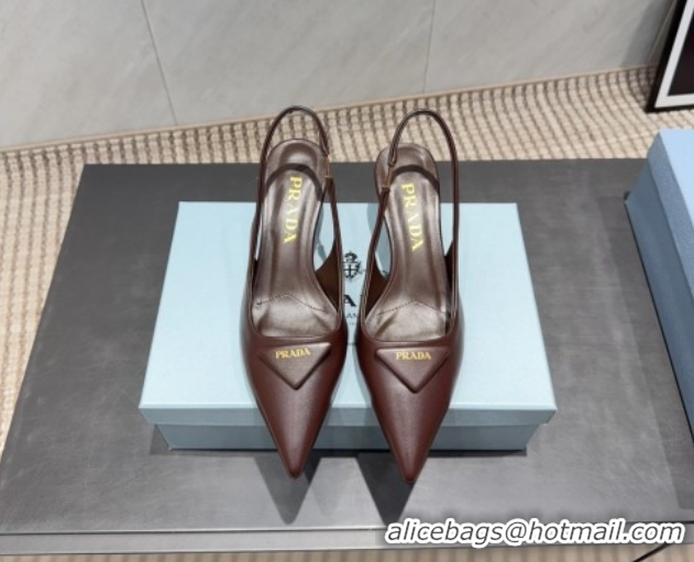 Grade Quality Prada Leather Slingbacks Pump 5.5cm Dark Brown 1I901M 1205045 2026