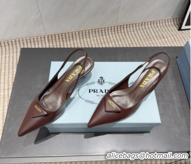 Grade Quality Prada Leather Slingbacks Pump 5.5cm Dark Brown 1I901M 1205045 2026