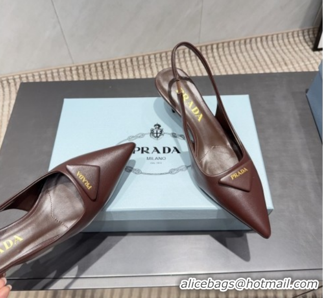 Grade Quality Prada Leather Slingbacks Pump 5.5cm Dark Brown 1I901M 1205045 2026