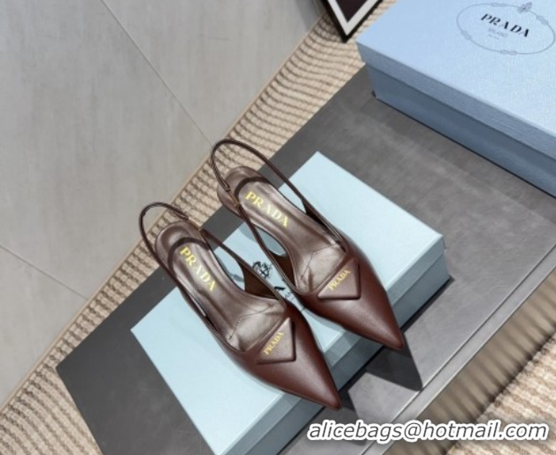 Grade Quality Prada Leather Slingbacks Pump 5.5cm Dark Brown 1I901M 1205045 2026