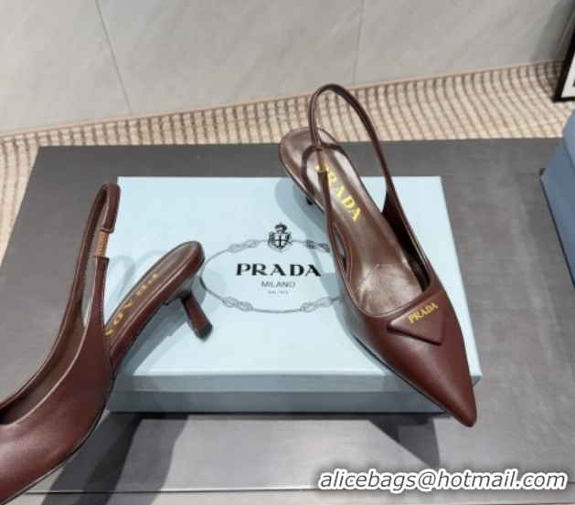Grade Quality Prada Leather Slingbacks Pump 5.5cm Dark Brown 1I901M 1205045 2026