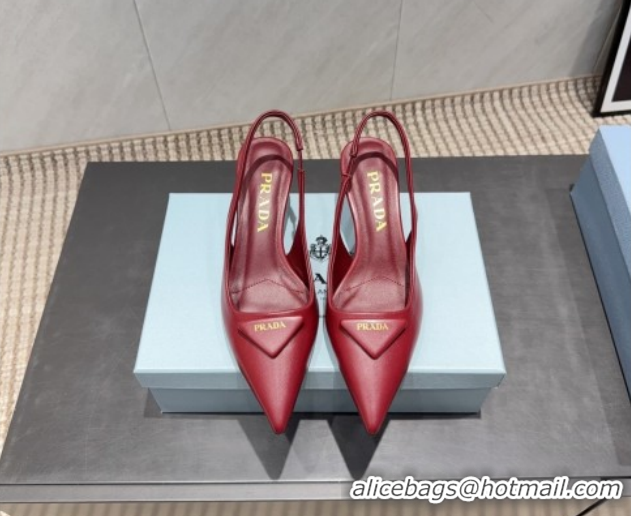Buy Discount Prada Leather Slingbacks Pump 5.5cm Red 1I901M 1205046 2026