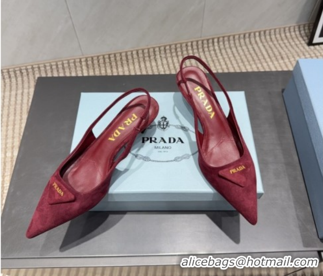 Best Price Prada Suede Slingbacks Pump 5.5cm Red 1I901M 1205050 2026