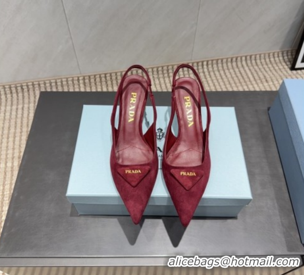 Best Price Prada Suede Slingbacks Pump 5.5cm Red 1I901M 1205050 2026