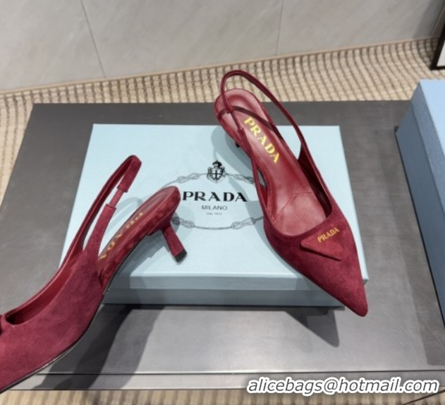 Best Price Prada Suede Slingbacks Pump 5.5cm Red 1I901M 1205050 2026