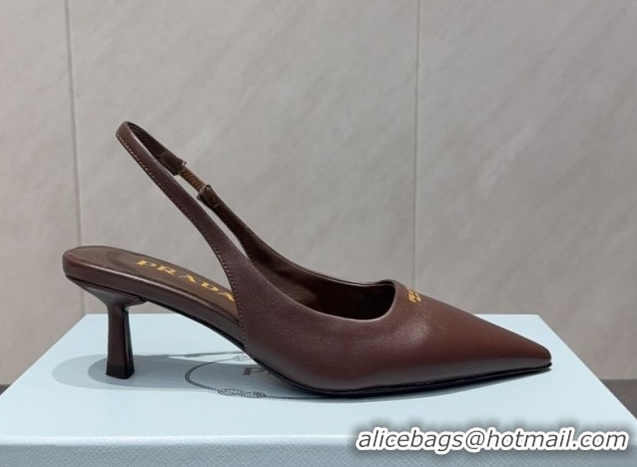 Luxury Prada Leather Slingbacks Pump 5.5cm Nude PR120503 Dark Brown 2026