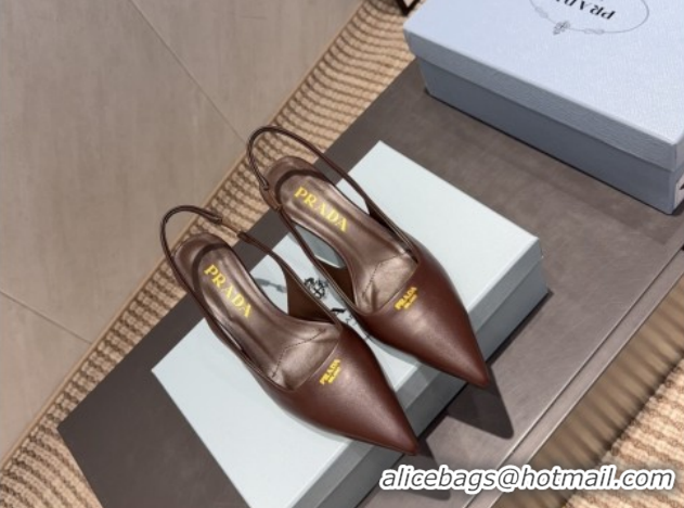 Luxury Prada Leather Slingbacks Pump 5.5cm Nude PR120503 Dark Brown 2026