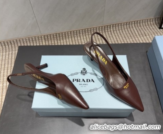 Luxury Prada Leather Slingbacks Pump 5.5cm Nude PR120503 Dark Brown 2026