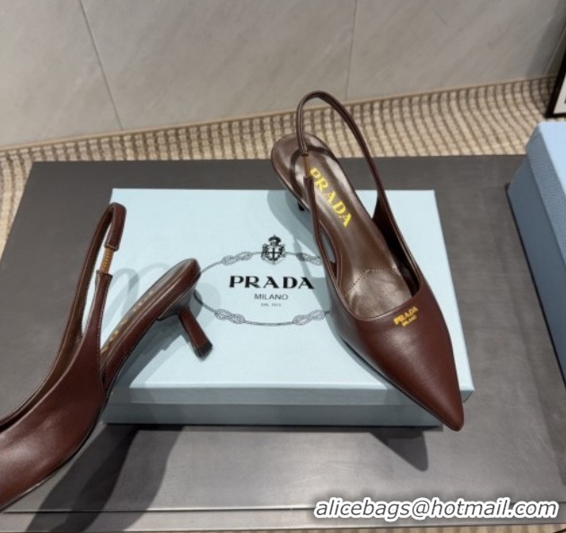 Luxury Prada Leather Slingbacks Pump 5.5cm Nude PR120503 Dark Brown 2026
