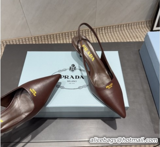 Luxury Prada Leather Slingbacks Pump 5.5cm Nude PR120503 Dark Brown 2026