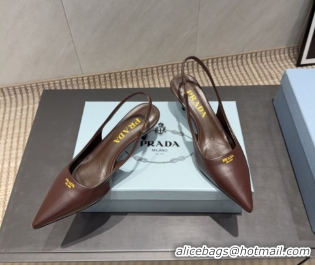 Luxury Prada Leather Slingbacks Pump 5.5cm Nude PR120503 Dark Brown 2026