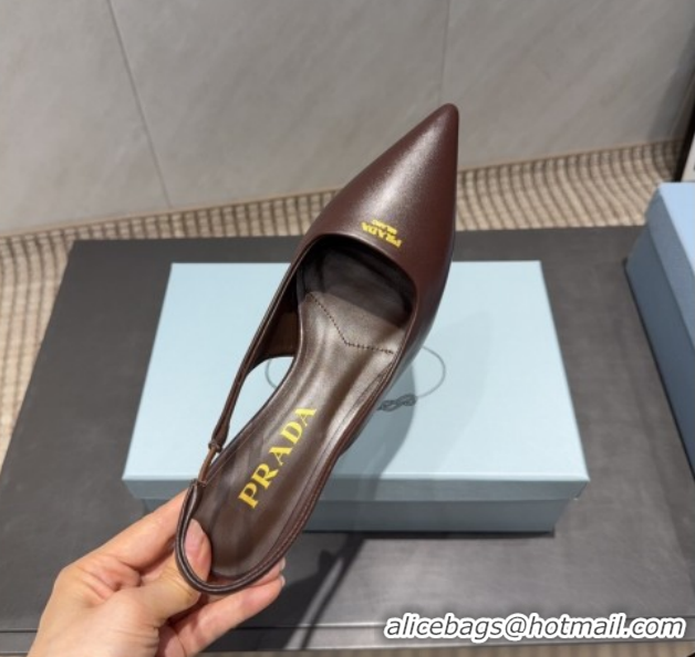 Luxury Prada Leather Slingbacks Pump 5.5cm Nude PR120503 Dark Brown 2026