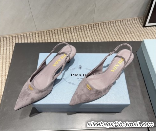 Luxury Discount Prada Suede Slingbacks Pump 5.5cm PR120503 Grey 2026