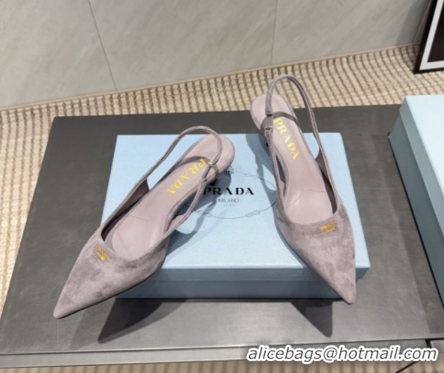 Luxury Discount Prada Suede Slingbacks Pump 5.5cm PR120503 Grey 2026