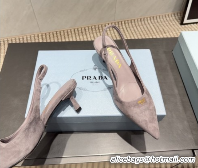 Luxury Discount Prada Suede Slingbacks Pump 5.5cm PR120503 Grey 2026
