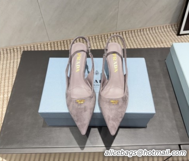 Luxury Discount Prada Suede Slingbacks Pump 5.5cm PR120503 Grey 2026