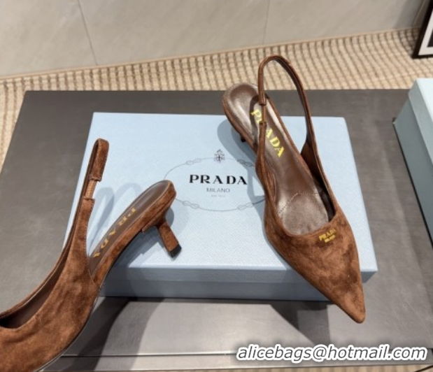 Luxury Prada Suede Slingbacks Pump 5.5cm PR120503 Brown 2026