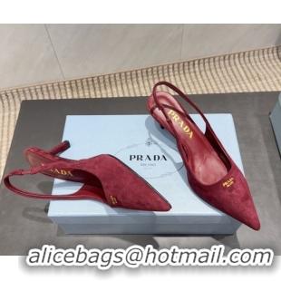 Top Design Prada Suede Slingbacks Pump 5.5cm PR120503 Red 2026