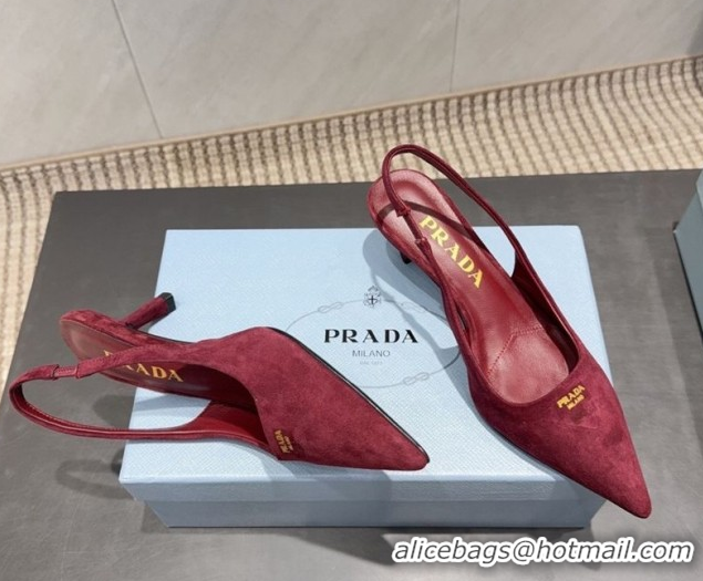 Top Design Prada Suede Slingbacks Pump 5.5cm PR120503 Red 2026
