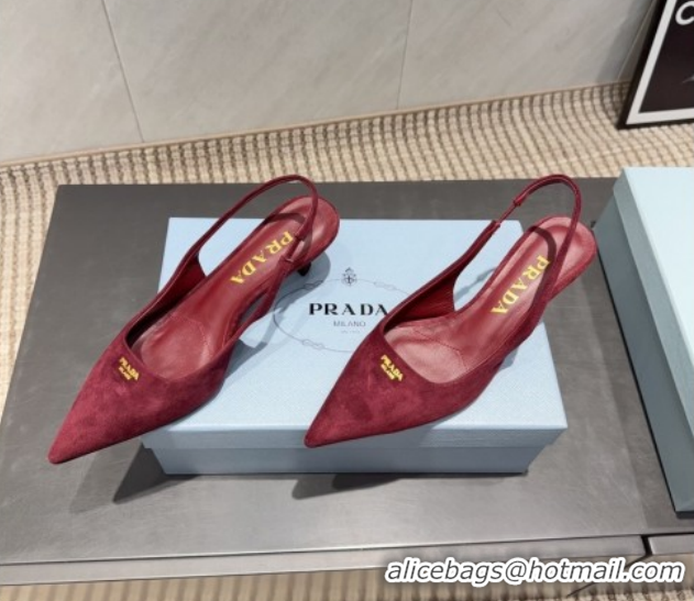 Top Design Prada Suede Slingbacks Pump 5.5cm PR120503 Red 2026
