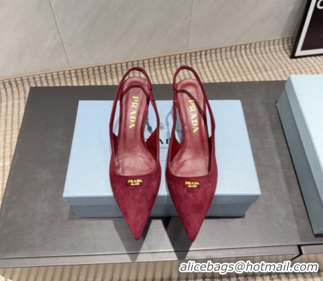 Top Design Prada Suede Slingbacks Pump 5.5cm PR120503 Red 2026
