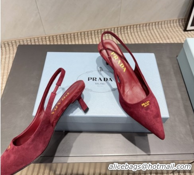 Top Design Prada Suede Slingbacks Pump 5.5cm PR120503 Red 2026