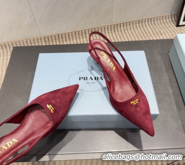 Top Design Prada Suede Slingbacks Pump 5.5cm PR120503 Red 2026