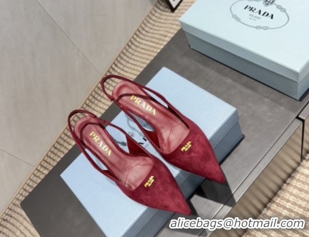 Top Design Prada Suede Slingbacks Pump 5.5cm PR120503 Red 2026