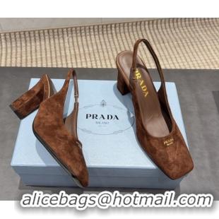 Shop Duplicate Prada Suede high heel slingbacks pump 8.5cm Brown 1I838N 1205061 2026