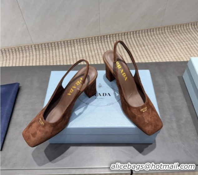 Shop Duplicate Prada Suede high heel slingbacks pump 8.5cm Brown 1I838N 1205061 2026